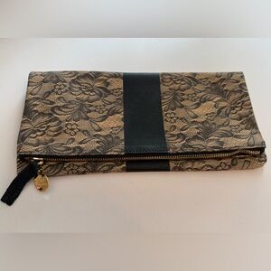 Clare Vivier Lace Print Foldover Leather Clutch